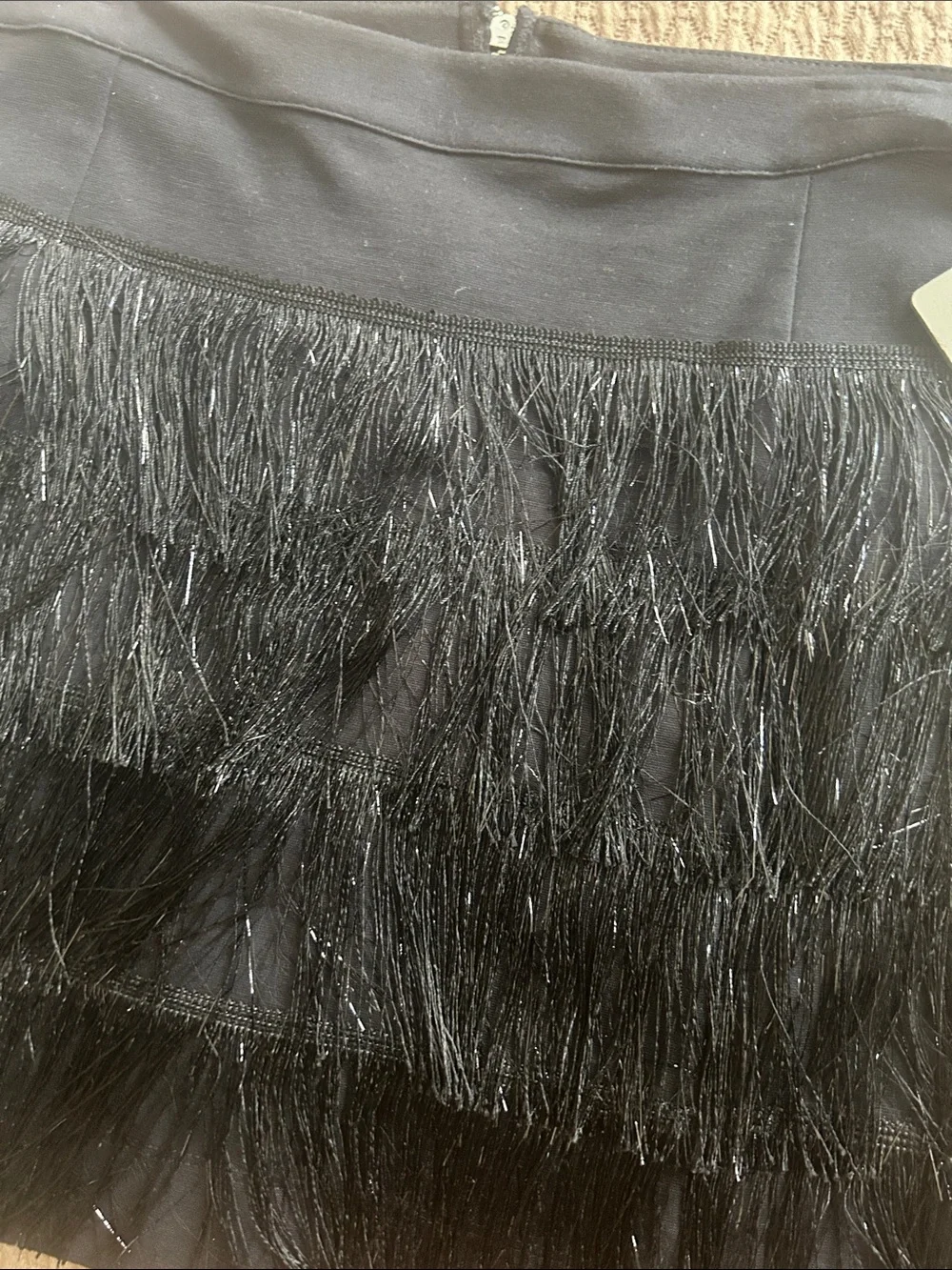 Aqua Black Fringe Tiered Mini Skirt